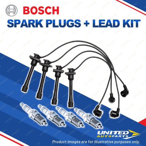 Bosch 4 Spark Plugs+Lead Kit for Holden Nova LF AZ96 LG AE101 AE102 1.8L 1.6L I4