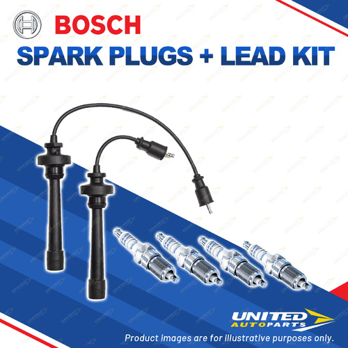 Bosch 4 Spark Plugs+Lead Kit for Mitsubishi Lancer CE CJ5A CK5A Outlander Nimbus