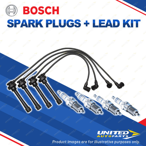 Bosch 4 Spark Plugs+Lead Kit for Mitsubishi Galant Libero Nimbus UF 1.8L 2.4L I4