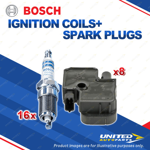 Bosch 16 Spark Plugs+8 Ignition Coil for Mercedes Benz C CLK E ML S Series V8