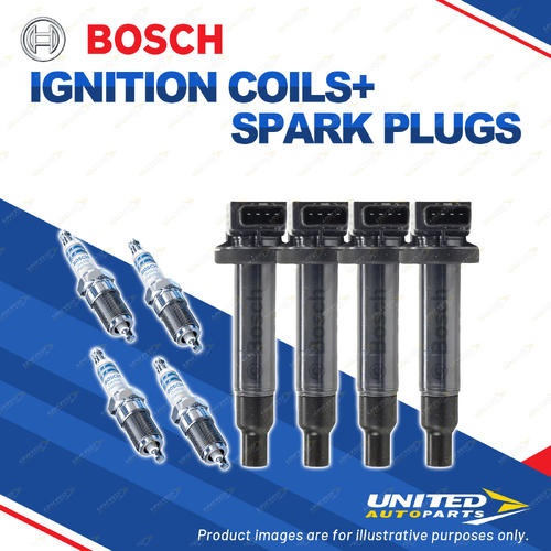 Bosch 4 Spark Plugs+4 Ignition Coils for Toyota Prius NHW20R NHW20 1.5L I4 57KW