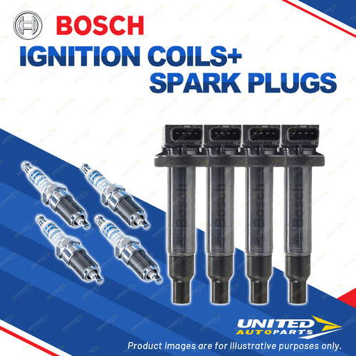 Bosch 4 Spark Plugs+4 Ignition Coils for Toyota Prius NHW11R 1.5L I4 53W 01-03