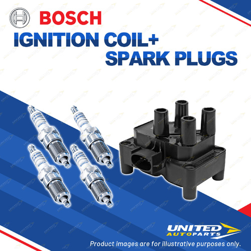 Bosch 4 Spark Plugs+Ignition Coil for Ford Fiesta WP WQ DXXGA HXXGA HXXWP I4