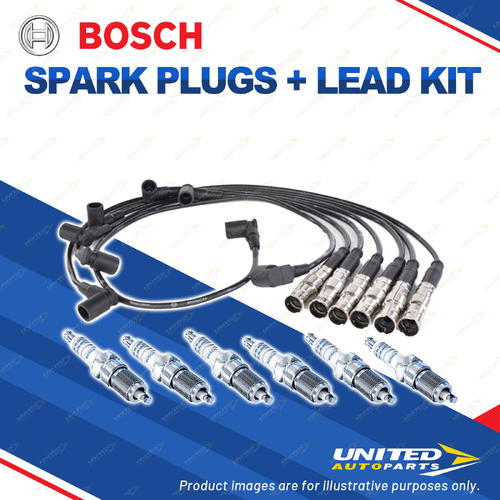 Bosch 6 Spark Plugs+Lead Kit for Mercedes Benz 190E W201 260E 300SE W124 W126 I6