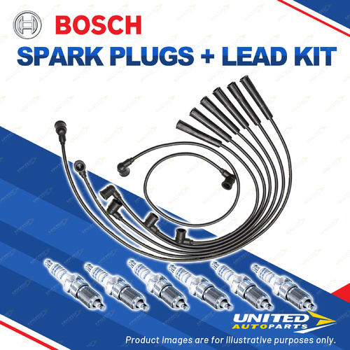 Bosch 6 Spark Plugs+Lead Kit for Mercedes Benz 190E 260E 300E 300SE 2.6L 3.0L I6