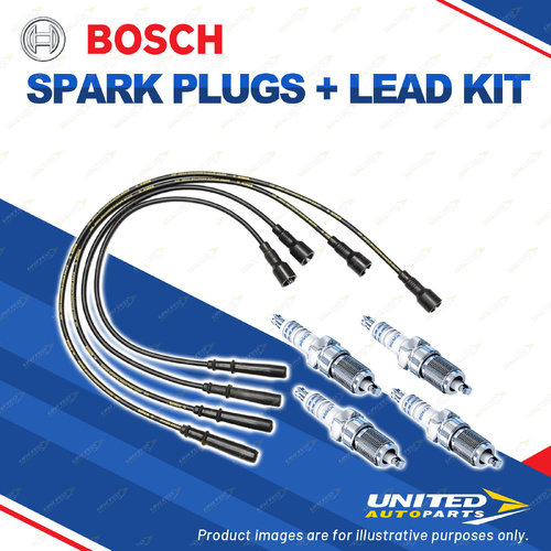 Bosch 4 Spark Plugs+Lead Kit for Holden Rodeo TF TFR30 2.2L I4 8V 87KW 98-03