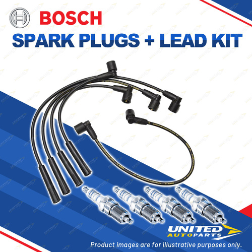 Bosch 4 Spark Plugs+Lead Kit for Volkswagen Golf MK 2 15 MK 3 1E 1H Vento I4