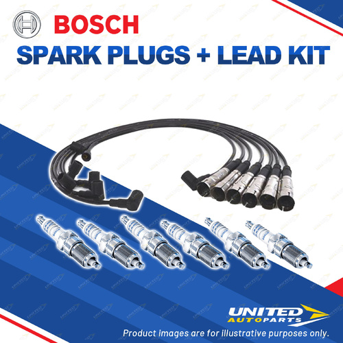 Bosch 6 Spark Plugs+Lead Kit for Mercedes Benz 280SE SEL W126 2.7L I6 81-86