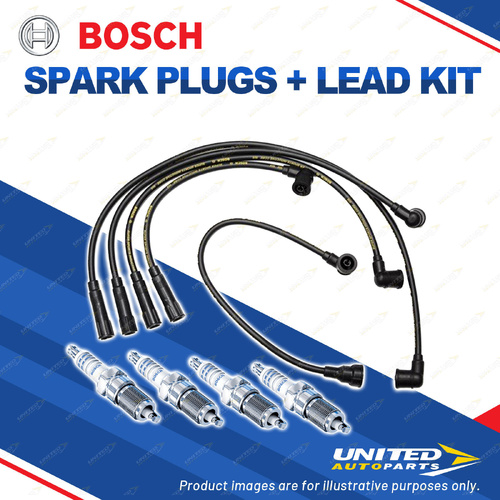 Bosch 4 Spark Plugs+Lead Kit for Toyota Hilux RN105R 85R 90R 110R 130R Corona 4