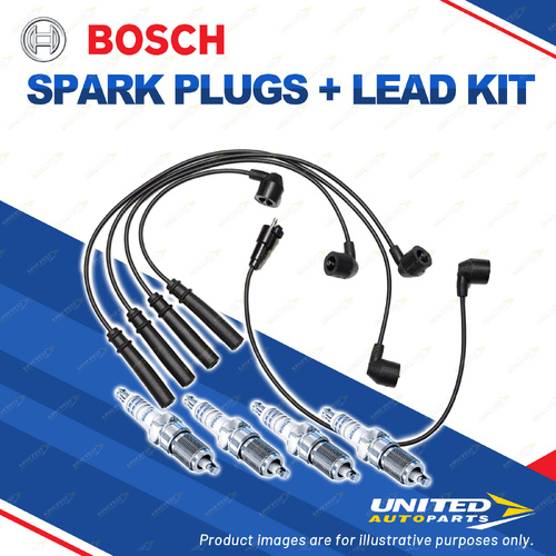 Bosch 4 Spark Plugs+Lead Kit for Toyota Hilux RN85R 90R 105R 106R 110R 130R 4 I4