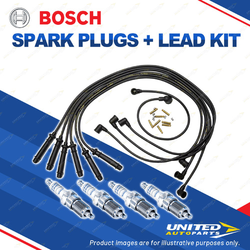 Bosch 4 Spark Plugs + Lead Kit for BMW 323i E30 2.3L M20B23 I6 12V 83-85