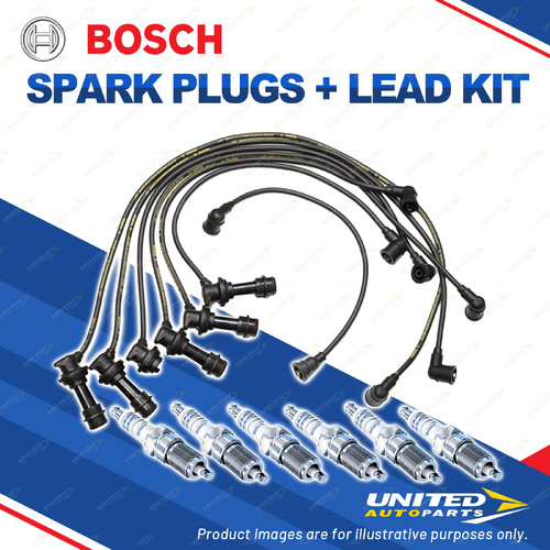 Bosch 6 Spark Plugs+Lead Kit for Toyota Supra MA70R 3.0L 7MGE I6 24V 86-88