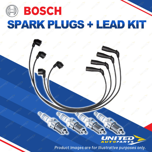 Bosch 4 Spark Plugs+Lead Kit for Toyota Hiace RCH12R 22R RZH103R 113R 106 111 I4