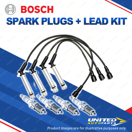 Bosch 4 Spark Plugs+Lead Kit for Holden Rodeo RA TFR32 2.4L C24SE 94KW I4 03-05