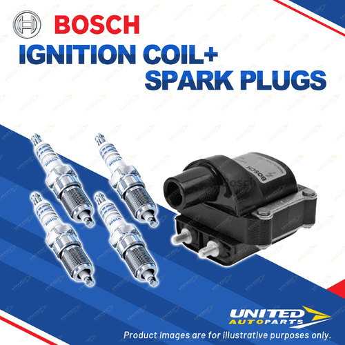 Bosch 4 Spark Plugs+Ignition Coil for Toyota Corolla AE80R AE80 1.3L I4 83-89