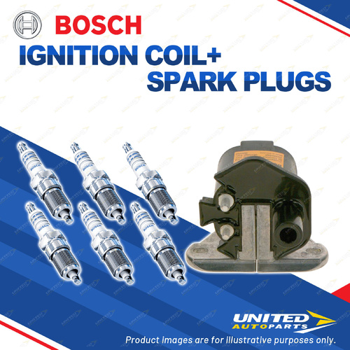 Bosch 6 Spark Plugs+Ignition Coil for BMW 525i 535i 730i 735i E34 E32 I6 87-93