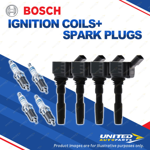 Bosch 4 Spark Plugs+4 Ignition Coils for Volkswagen Golf MK 7 AU Polo 6C 6R I4