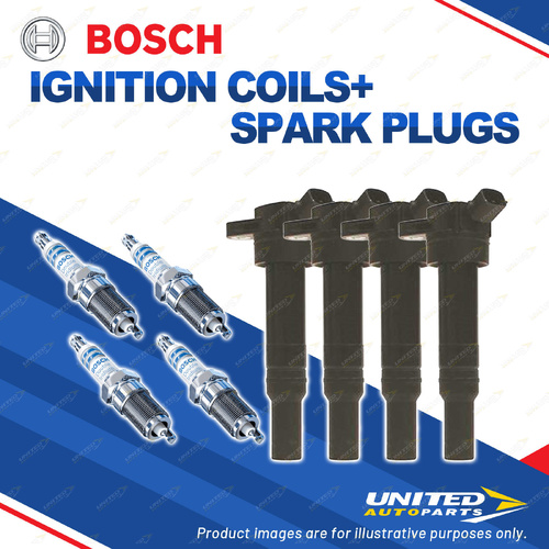 Bosch 4 Spark Plugs+4 Ignition Coils for Hyundai i40 VF iX35 LM Tucson TLE I4