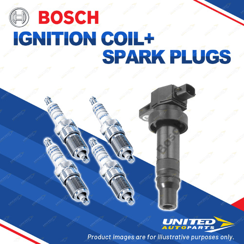 Bosch 4 Spark Plugs+Ignition Coil for Hyundai Accent RB i20 PB FD 1.6 1.4 I4