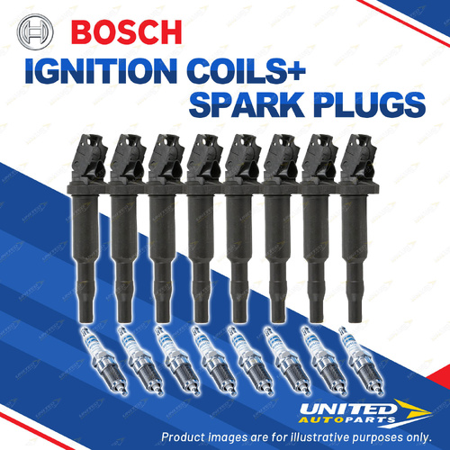 Bosch 8 Spark Plugs+8 Ignition Coils for BMW 550i F10 4.4L N63B44A V8 32V 330KW