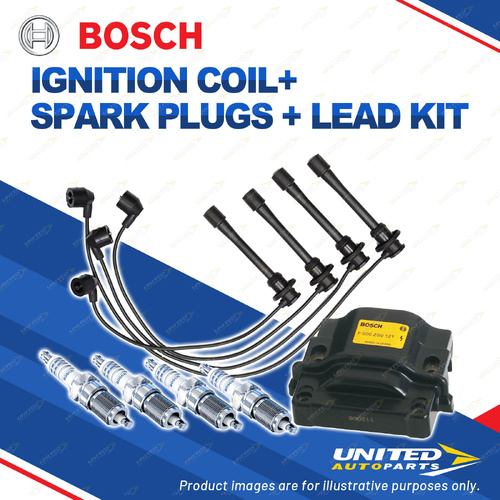 Bosch 4 Spark Plugs Coil Lead Kit for Toyota Landcruiser RZJ90R 95R 2.7L I4