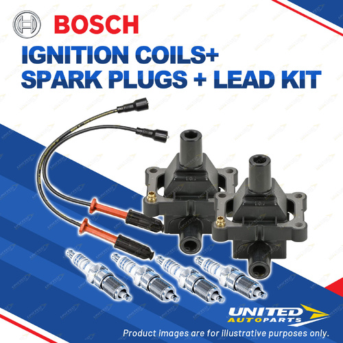 Bosch 4 Spark Plugs 2 Coils Lead Kit for Mercedes Benz MB100 661 2.3L I4 97-05