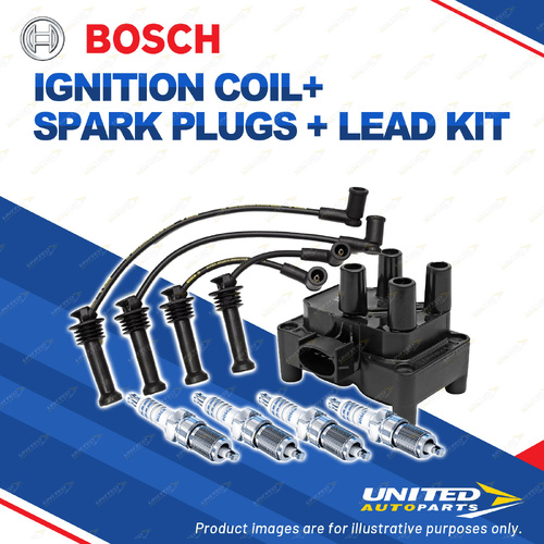 Bosch 4 Spark Plugs Coil Lead Kit for Ford Fiesta WP WQ 1.6L FYJA 74KW I4 01-05