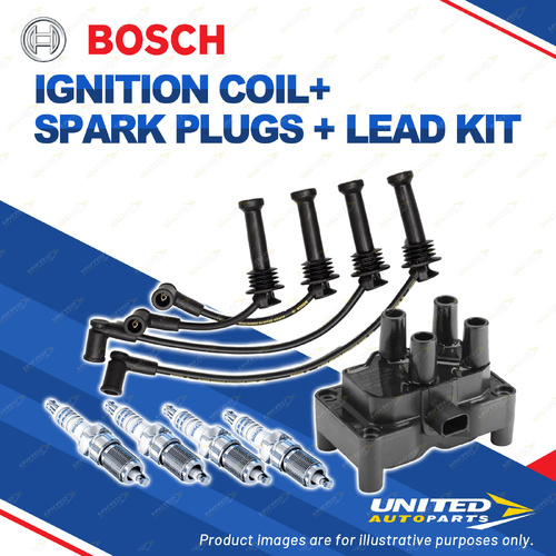 Bosch 4 Spark Plugs Coil Lead Kit for Ford Fiesta WP WQ 1.6L FYJA 74KW I4 05-09