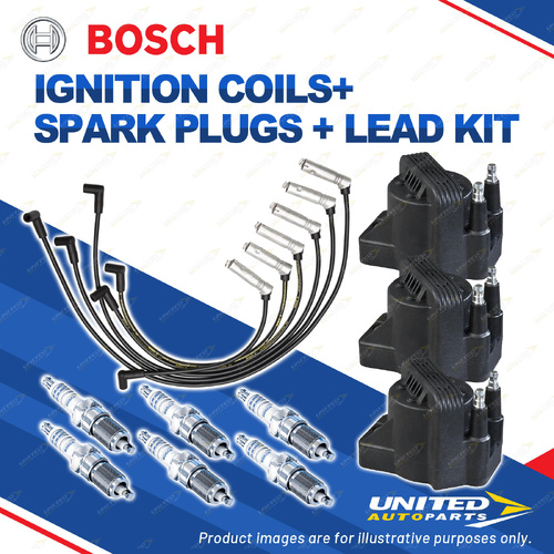 Bosch 6 Spark Plugs 3 Coil Lead Kit for Holden Commodore VX VY Calais 3.8L V6