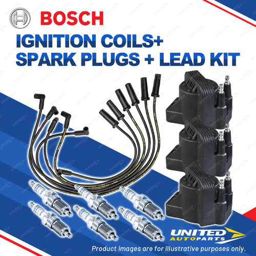 Bosch 6 Spark Plugs 3 Coil Lead Kit for Holden Commodore VG VN Calais 3.8L V6