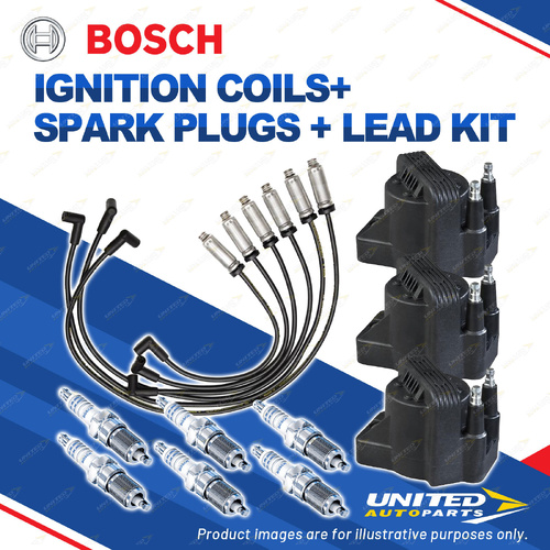 Bosch 6 Spark Plugs 3 Coils Lead Kit for Holden Commodore VP VR Calais 3.8L V6