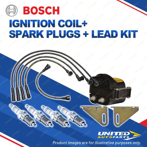 Bosch 4 Spark Plugs Coil Lead Kit for Ford Laser KC KE U#2R 1.3L I4 49KW 85-87