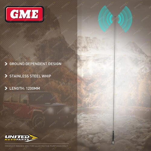 GME 1200mm Stainless Steel 27MHZ Antenna - Stainless Steel Whip 4WD Offroad Boad