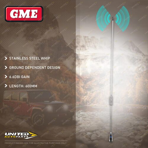 GME 600mm 6.6DBI Gain Stainless Steel Antenna Whip not mounted diesel AE-SS4012