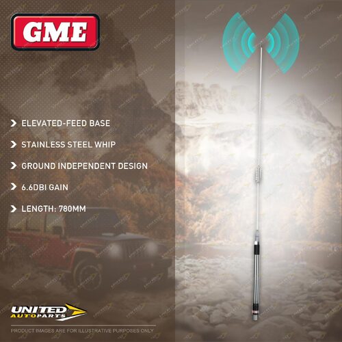 GME 780mm Elevated Feed Antenna (6.6DBI Gain) - Stainless Steel Whip AE-SS4012K1