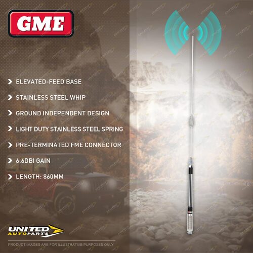 GME 860mm Elevated Feed Antenna (6.6DBI Gain) - Stainless Steel Whip AE-SS4012K2