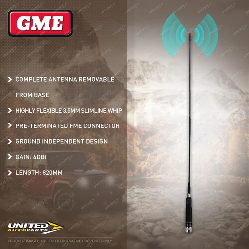 GME 820mm 6DBI Gain UHF CB Antenna - Highly Flexible Slimline Design AE-SS4016