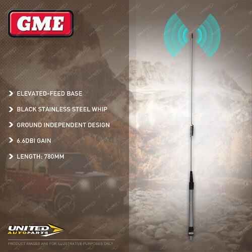 GME 780mm 6.6DBI Black Antenna Stainless Steel Whip with Elevated-Feed Base