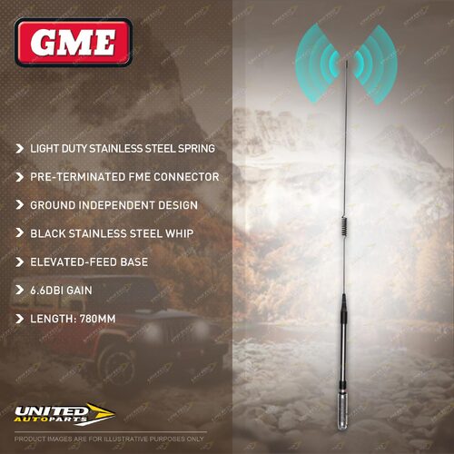 GME 860mm 6.6DBI Black Antenna Stainless Steel Whip with Elevated-Feed Base