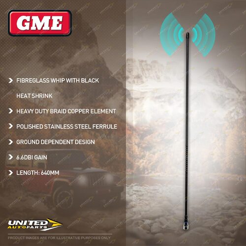 GME 640mm Antenna Whip 6.6DBI Gain - Polished Stainless Steel Ferrule AE-SS4018