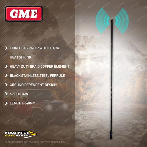 GME 640mm Antenna Whip (6.6DBI Gain) - Black Stainless Steel Ferrule AE-SS4018B