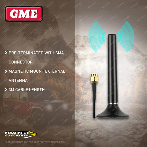 GME Magnetic Antenna Base With Lead & Plug - SMA Connector with 3m Cable