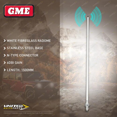 GME 1500mm White Fibreglass Radome Antenna (6DBI Gain) - Stainless Steel Base