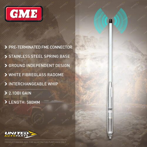 GME 580mm 2.1DBI Gain UHF CB Antenna with White Fibreglass Radome AE-SS4701