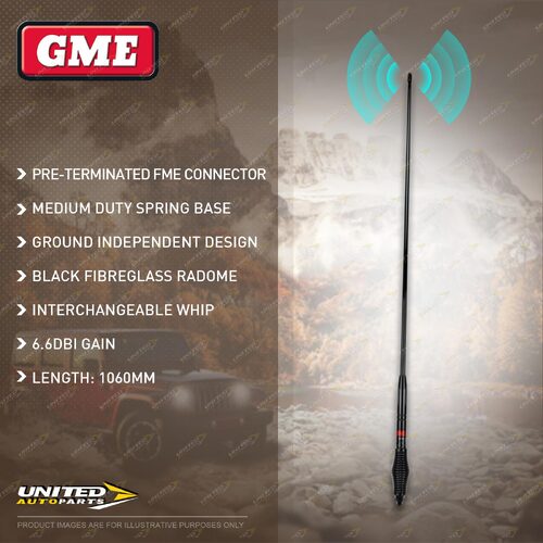 GME 1060mm 6.6DBI Gain UHF CB Antenna - Black Fibreglass Radome AE-SS4702B