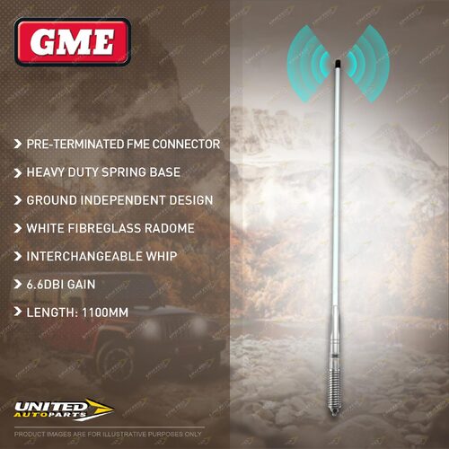 GME 1100mm 6.6DBI Gain UHF CB Antenna - White Fibreglass Radome AE-SS4703