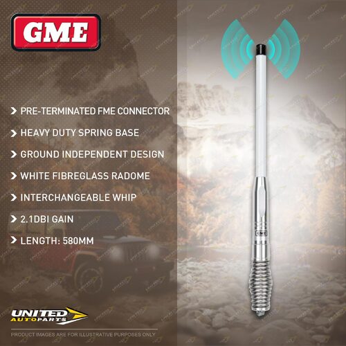 GME 580mm White Radome Antenna (2.1DBI Gain) - Heavy Duty Spring Base AE-SS4704