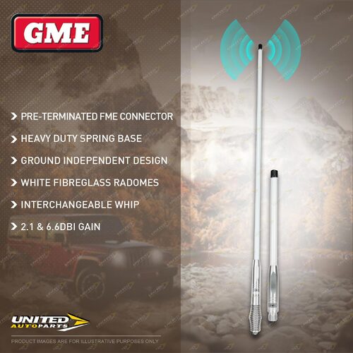 GME Heavy Duty All Terrain UHF CB Antenna Twin Pack (2.1 & 6.6DBI Gain) - White