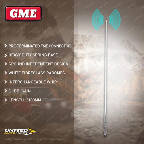 GME 2100mm 8.1DBI Gain White Radome Antenna - Heavy Duty Spring Base AE-SS4706