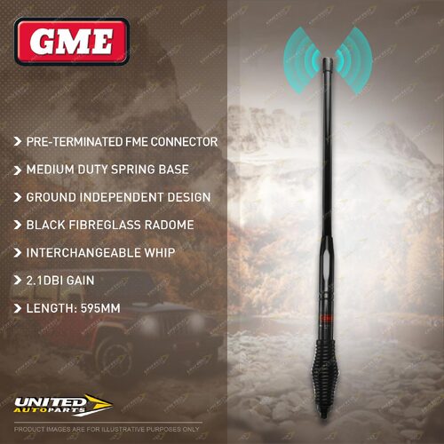 GME 595mm 2.1DBI Gain Medium Duty Fibreglass Radome Antenna Spring - Black